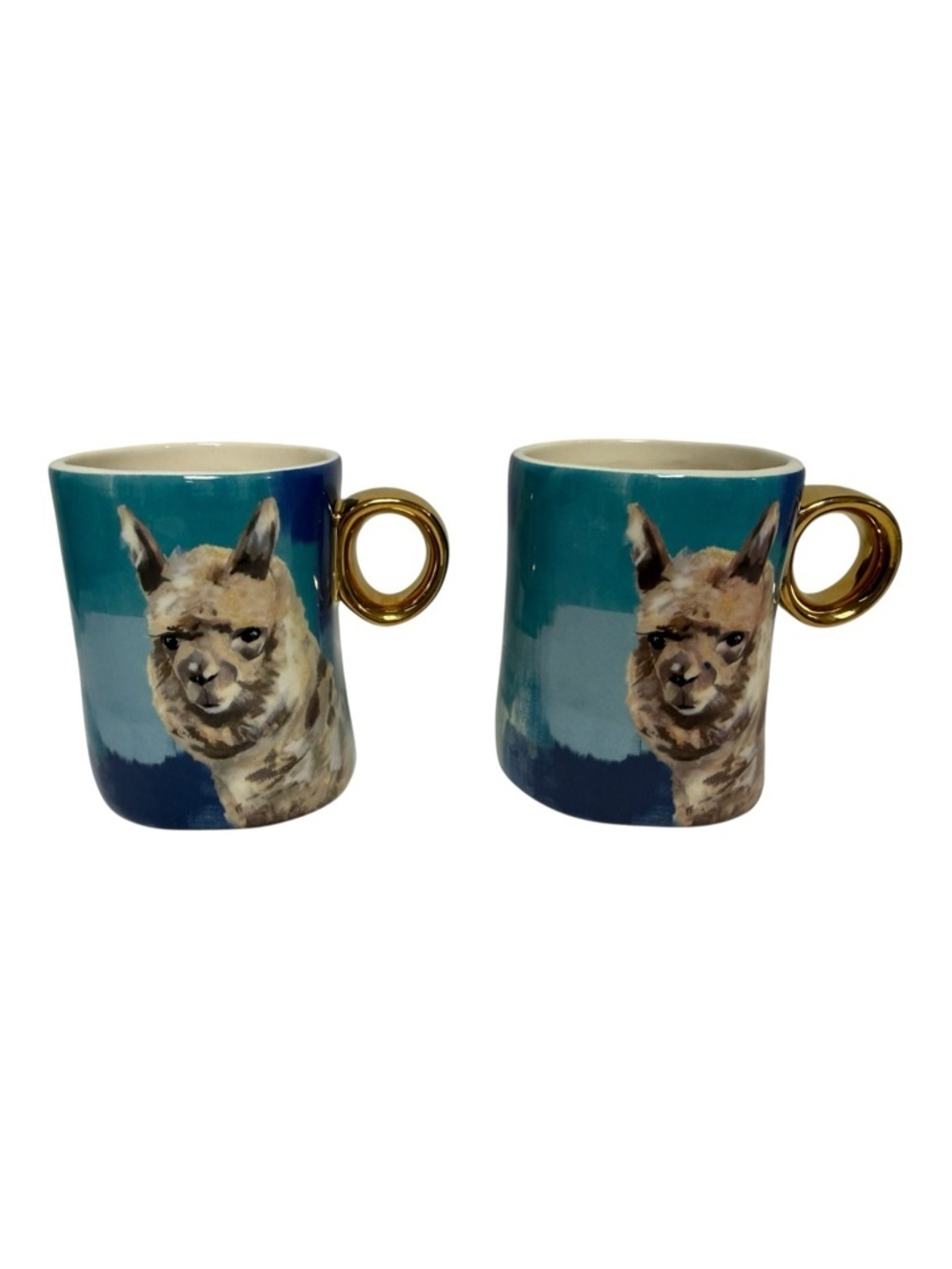 Anthropologie Winter Fauna Llama Mugs | Lauren Carlson Walcott | Set Of 2
